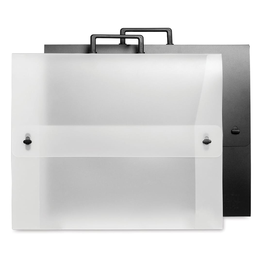 Open in modal - Prat Start 0 Essential Portfolio - Black and Translucent Portfolios standing upright

