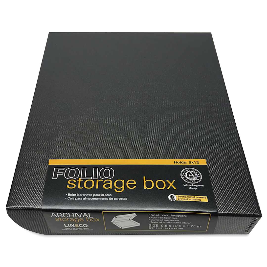 Open in modal - Lineco Folio Archival Storage Box - Metallic Black, 9" x 12" with label