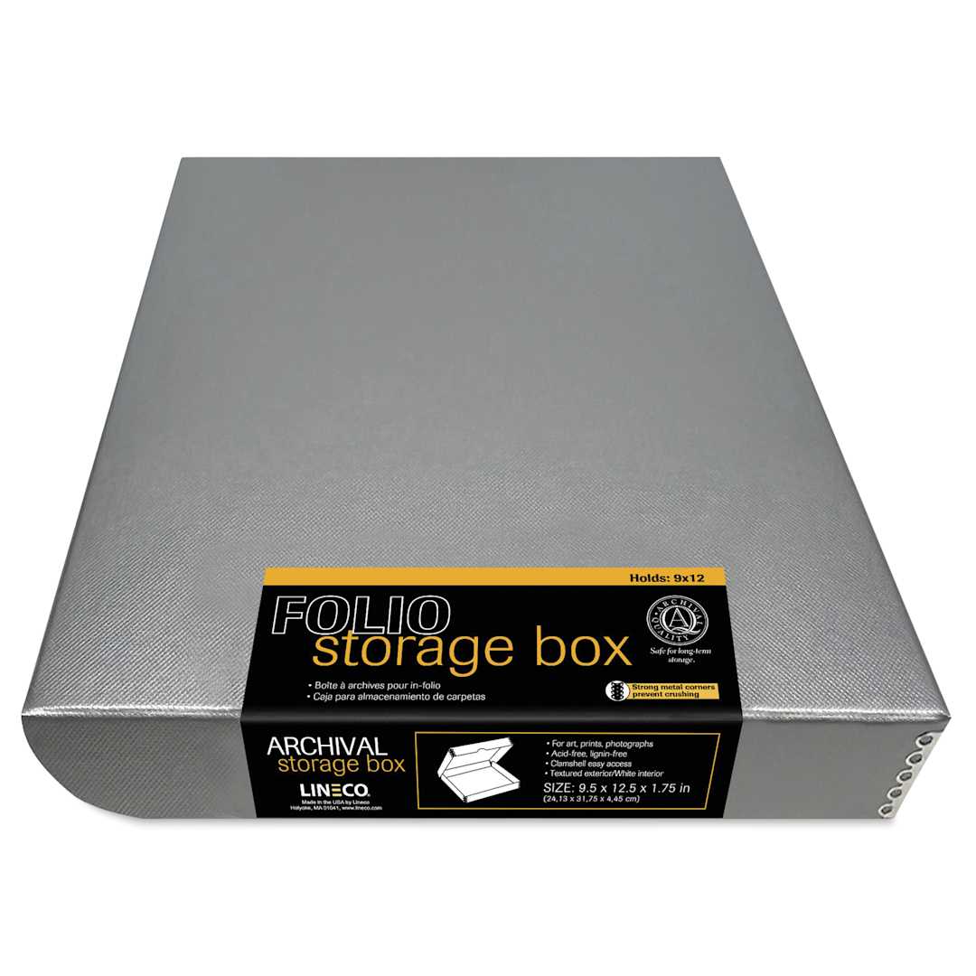 Open in modal - Lineco Folio Archival Storage Box - Metallic Silver, 9" x 12", with label