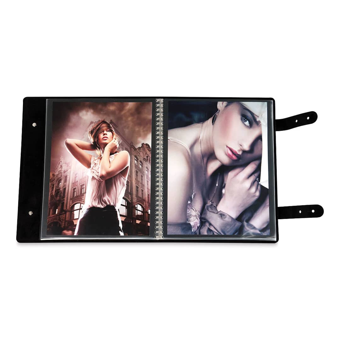 Open in modal - Prat Leather Spiral Presentation Book - 17" x 11", Double Tab Closure, Black, Portrait