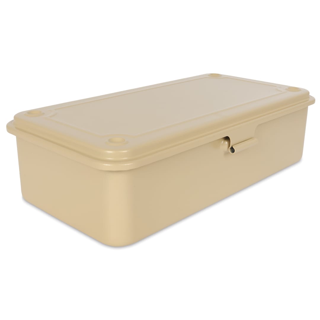 Open in modal - Toyo Stackable Storage Box T-190 - Beige, 8" x 4" x 2" at an angle