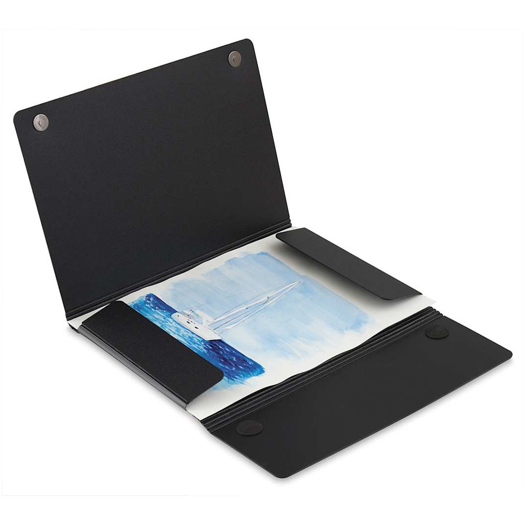 Open in modal - Itoya Magnet Closure Portfolio Case - Shown open with Sailboat picture inserted