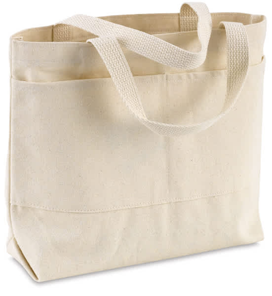 Open in modal - Small Canvas Tote Bag, with Pockets - 11-1/2" x 13-1/2" x 2"
