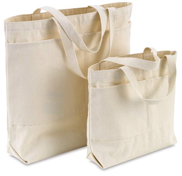 Open in modal - Canvas Tote Bags - Small Bag w/ pockets and Large Bag w/ pockets