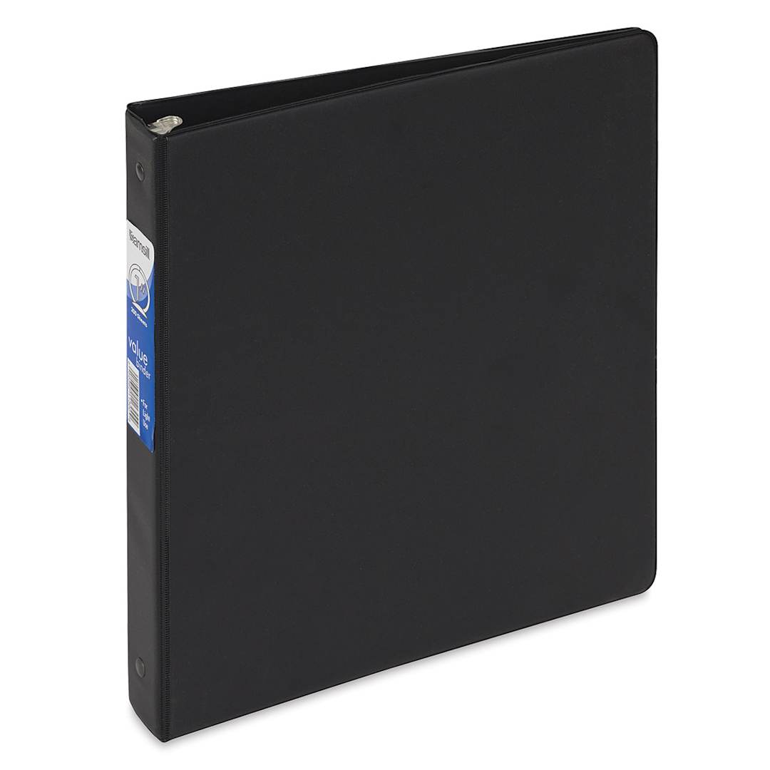 Open in modal - Economy Round Ring View Binders - 1" Black Binder upright showing spine