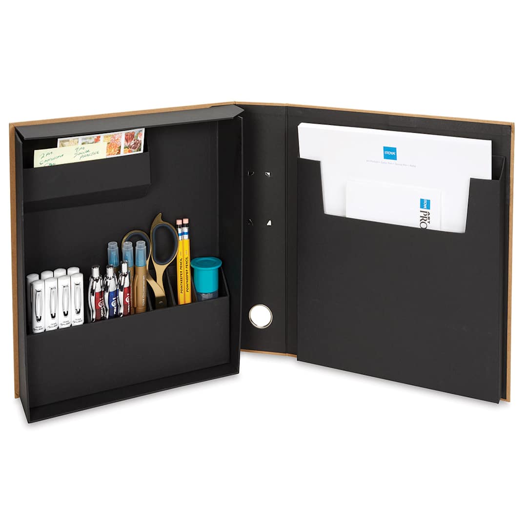 Open in modal - Itoya ProFolio Art & Desk Organizer - Brown Organizer accessorized with various supplies
