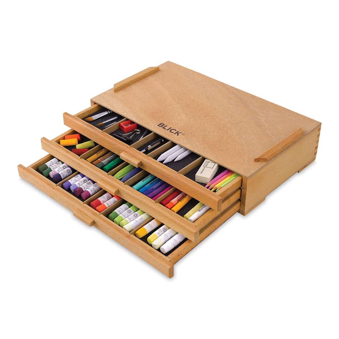 Open in modal - Blick 3-Drawer Pastel Organizer (drawers open with supplies, not included)