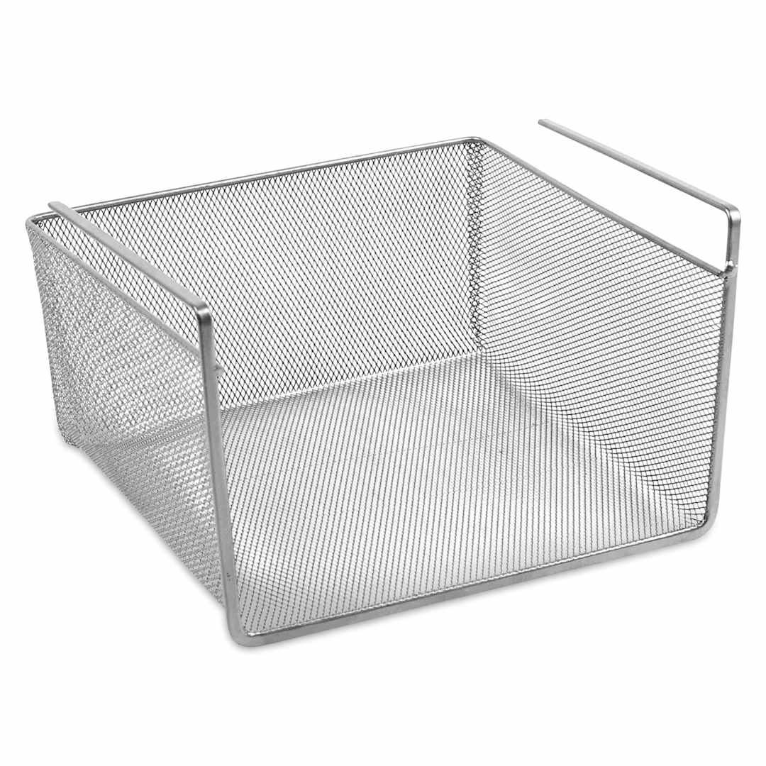 Open in modal - Design Ideas MeshWorks Undershelf Basket - Silver, Large (angled view)