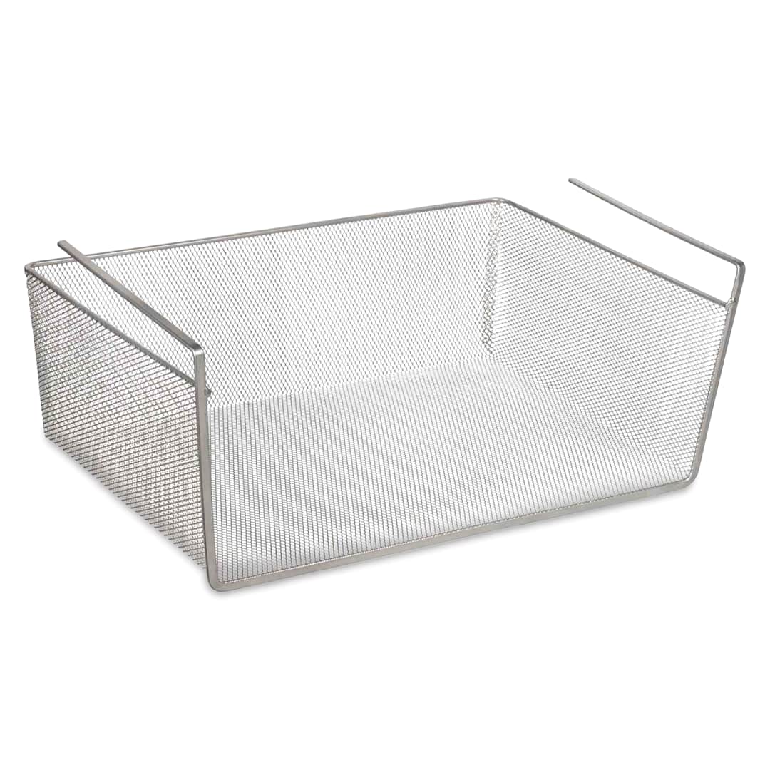 Open in modal - Design Ideas MeshWorks Undershelf Basket - Silver, Small (angled view)