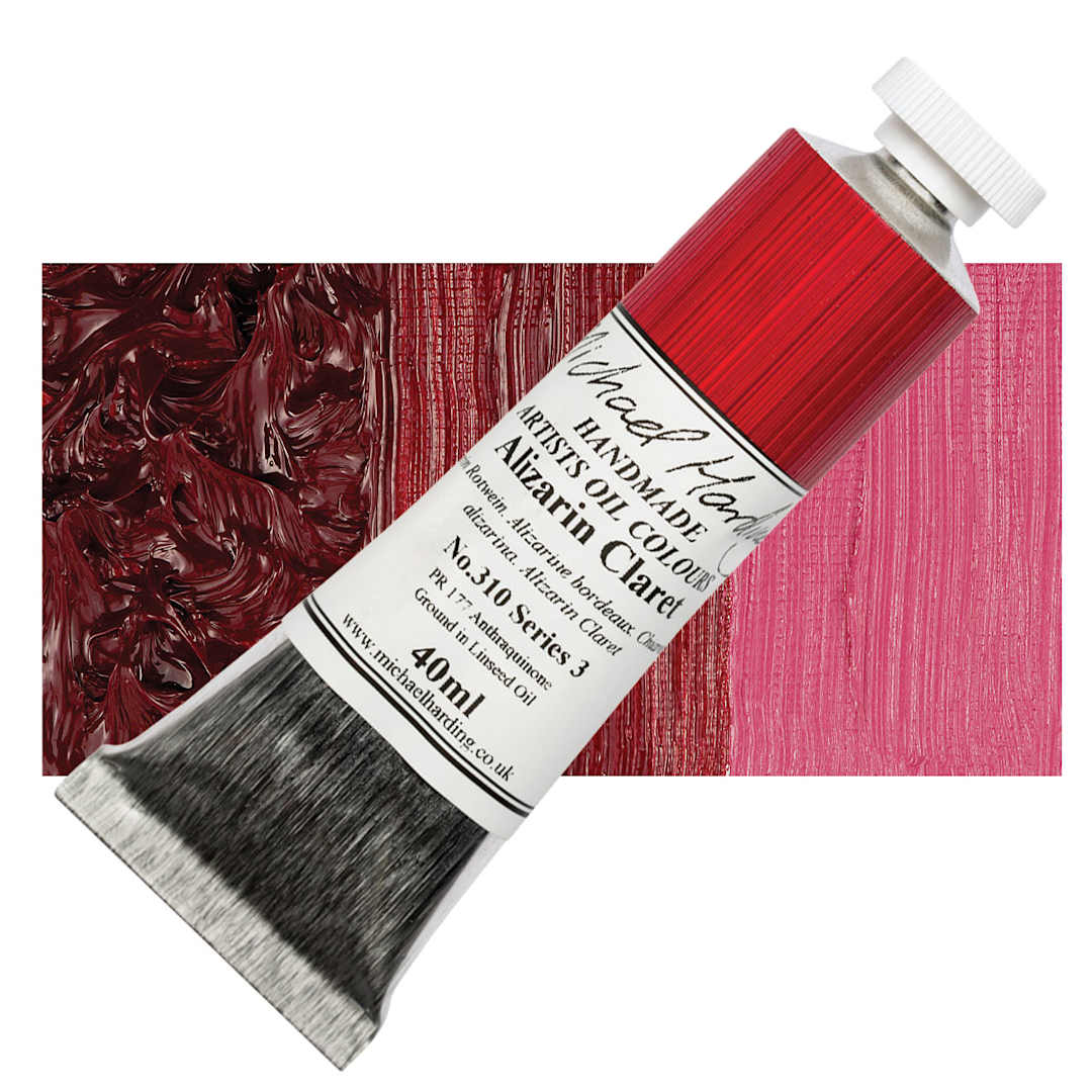 Open in modal - Michael Harding Artists Oil Paint - Alizarin Claret, 40 ml tube and swatch