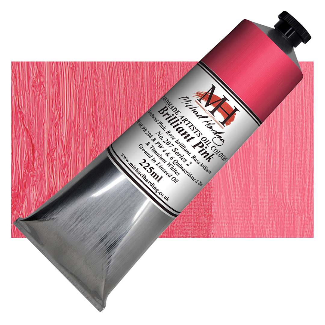 Open in modal - Michael Harding Artists Oil Paint - Brilliant Pink, 225 ml tube and swatch