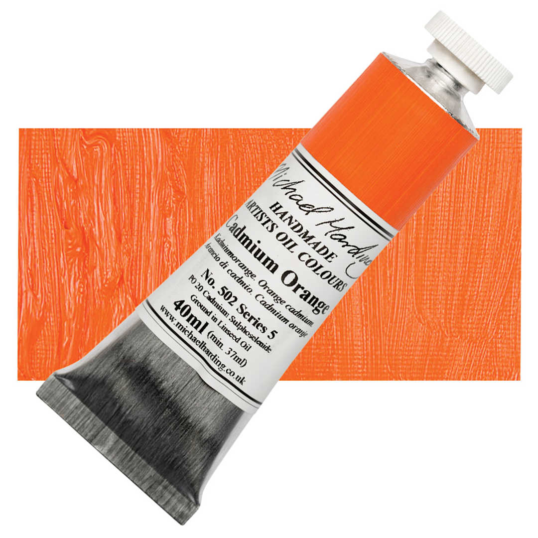 Open in modal - Michael Harding Artists Oil Paint - Cadmium Orange, 40 ml tube and swatch