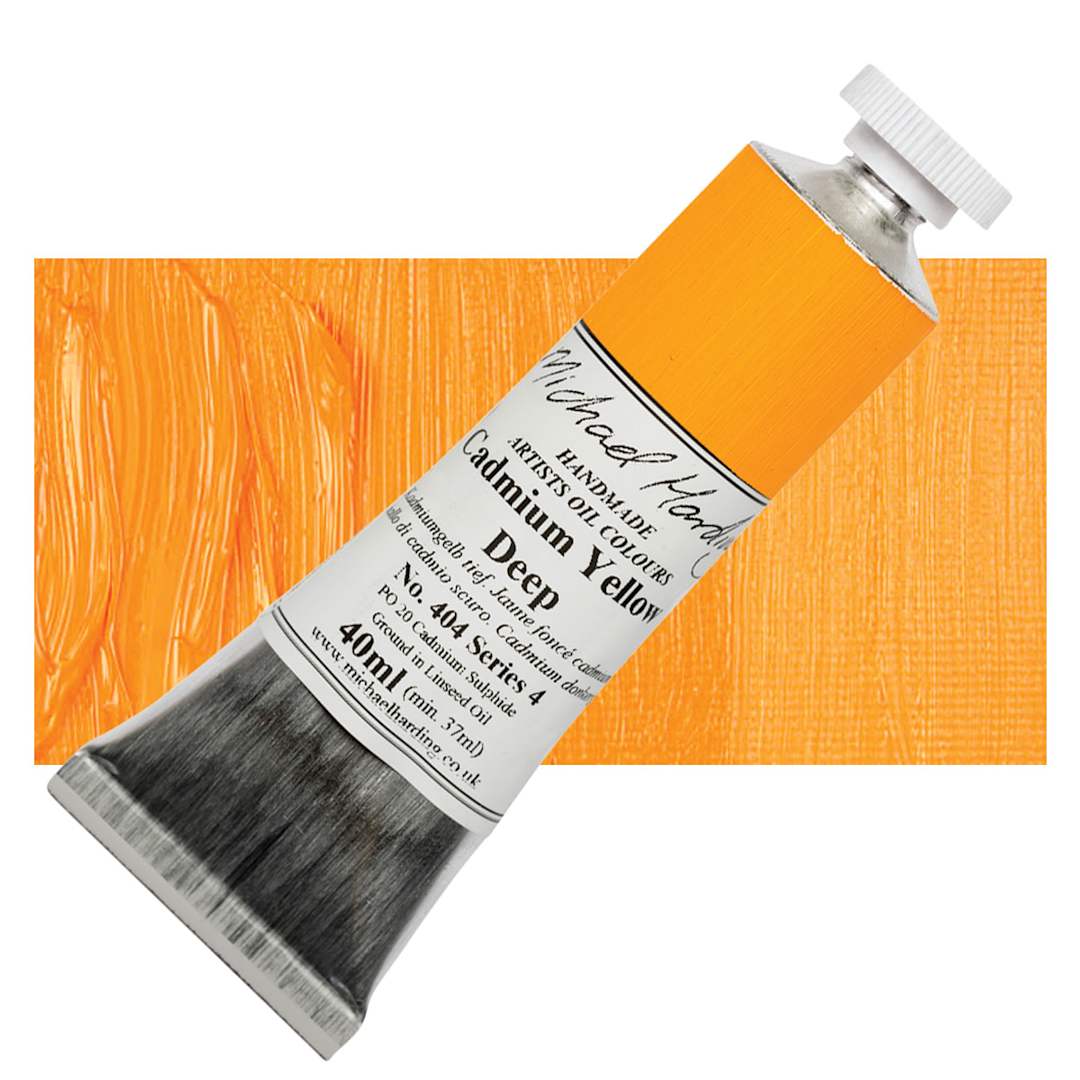 Open in modal - Michael Harding Artists Oil Paint - Cadmium Yellow Deep, 40 ml tube and swatch