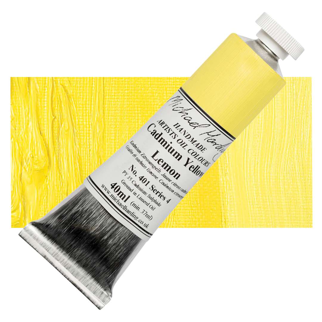 Open in modal - Michael Harding Artists Oil Paint - Cadmium Yellow Lemon, 40 ml tube and swatch
