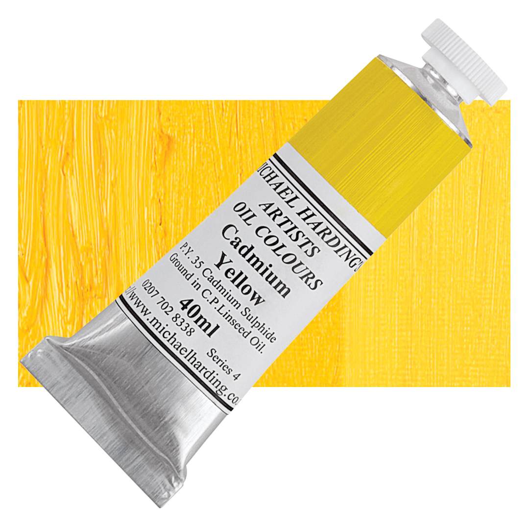 Open in modal - Michael Harding Artists Oil Paint - Cadmium Yellow, 40 ml tube and swatch