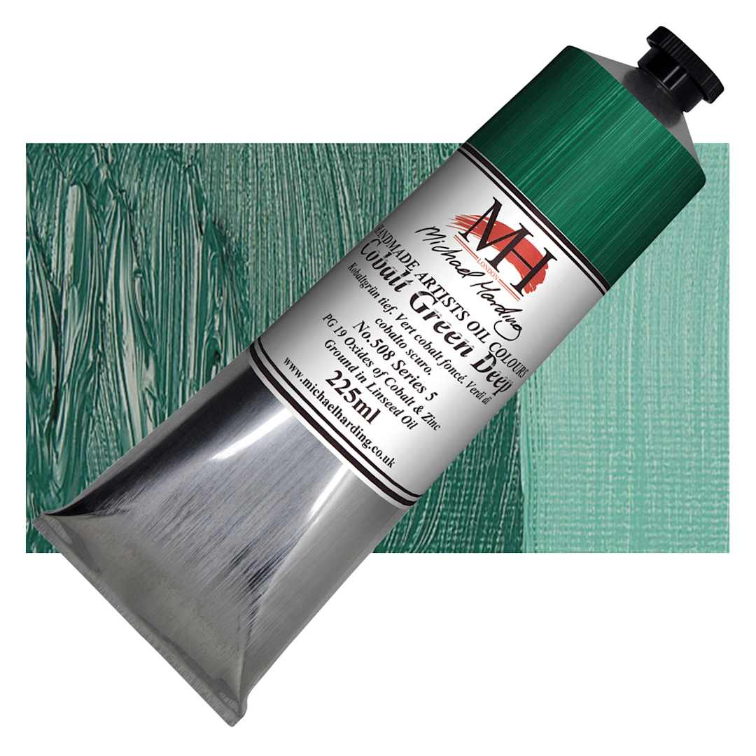Open in modal - Michael Harding Artists Oil Paint - Cobalt Green Deep, 225 ml tube and swatch