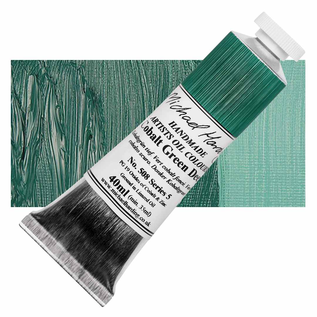 Open in modal - Michael Harding Artists Oil Paint - Cobalt Green Deep, 40 ml tube and swatch