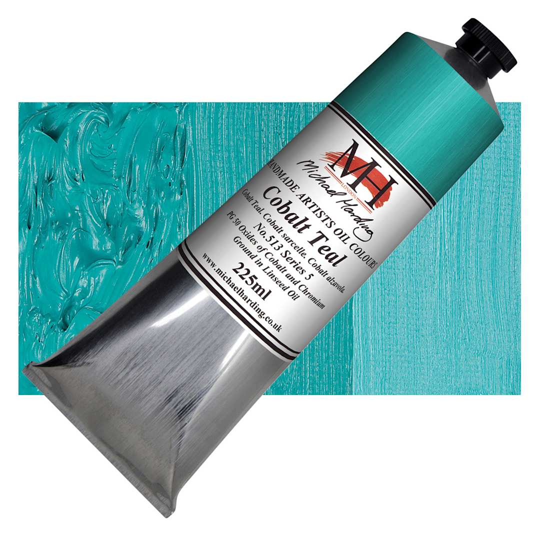 Open in modal - Michael Harding Artists Oil Paint - Cobalt Teal, 225 ml tube and swatch
