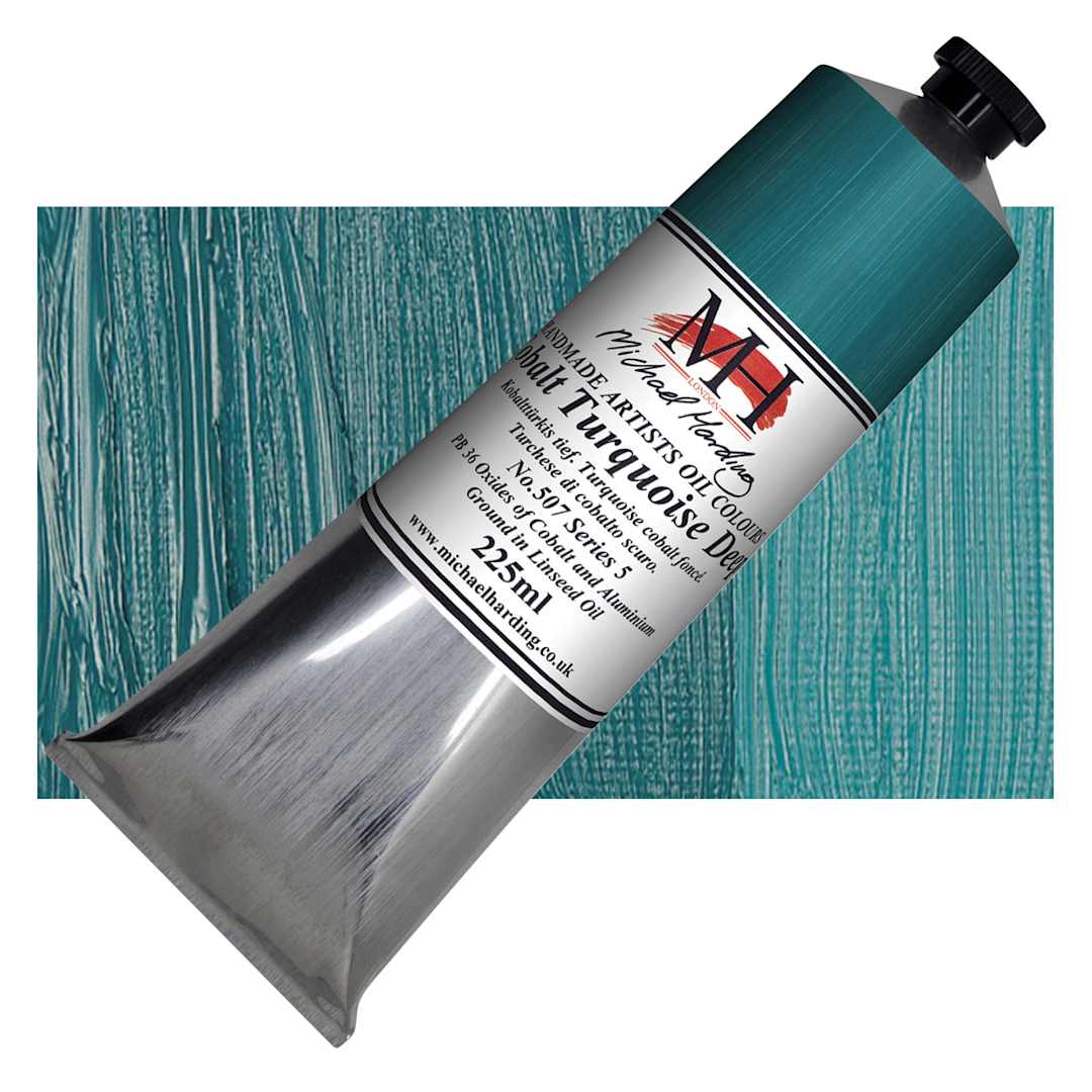 Open in modal - Michael Harding Artists Oil Paint - Cobalt Turquoise Deep, 225 ml tube and swatch