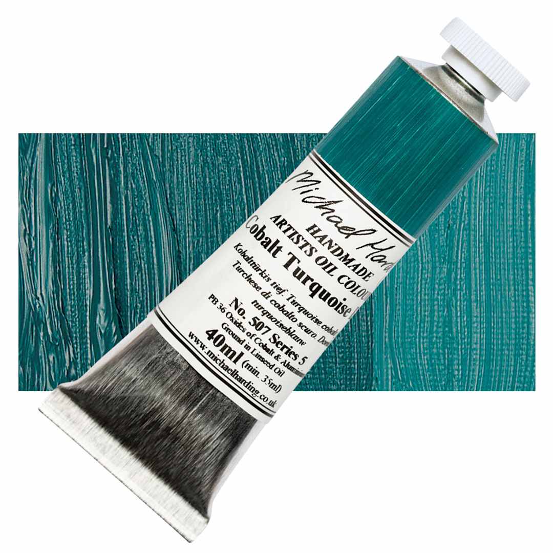 Open in modal - Michael Harding Artists Oil Paint - Cobalt Turquoise Deep, 40 ml tube and swatch