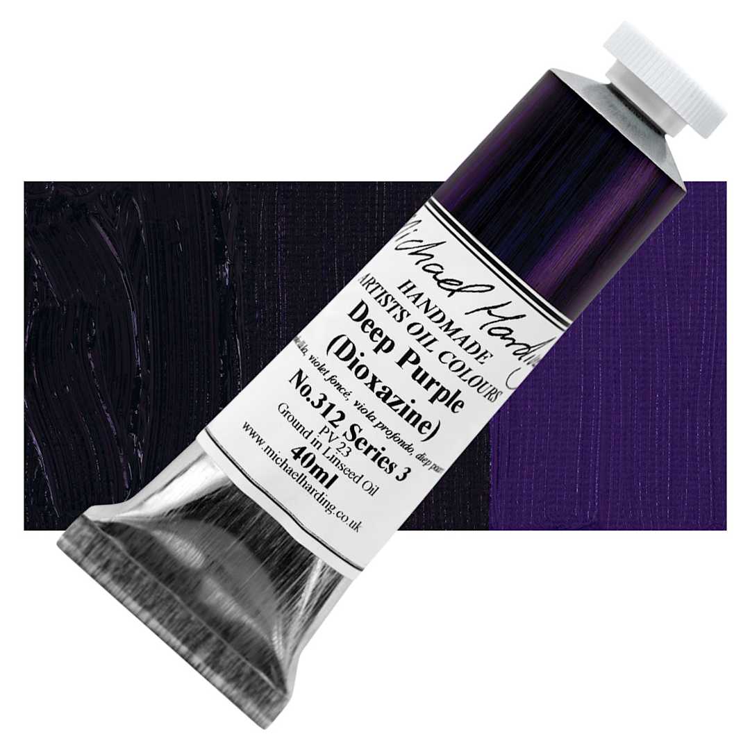 Open in modal - Michael Harding Artists Oil Paint - Deep Purple (Dioxazine), 40 ml tube and swatch