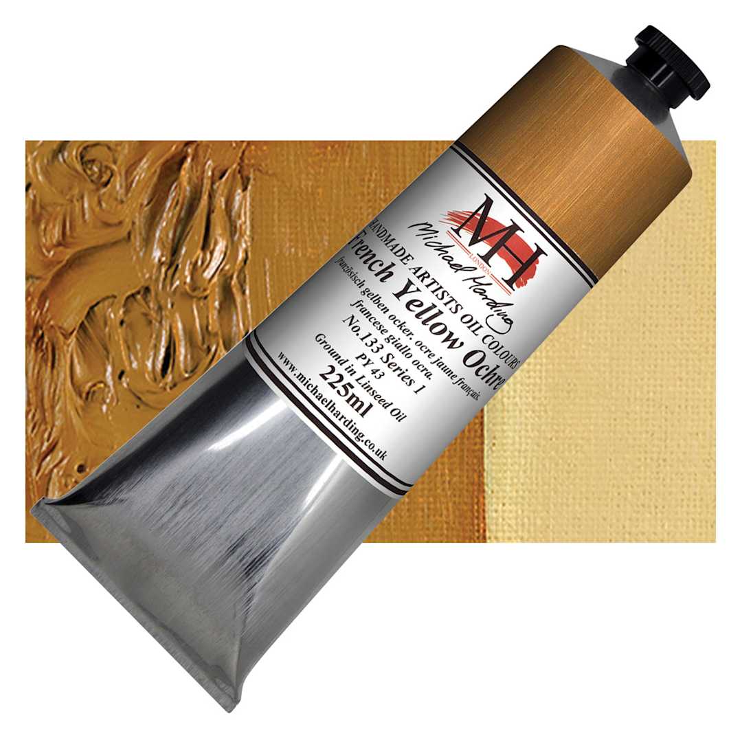Open in modal - Michael Harding Artists Oil Paint - French Yellow Ochre, 225 ml tube and swatch