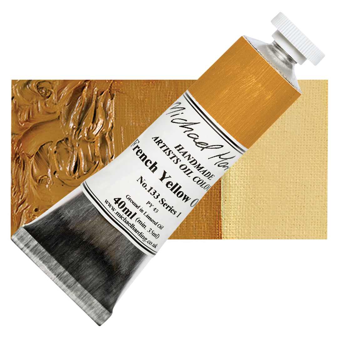 Open in modal - Michael Harding Artists Oil Paint - French Yellow Ochre, 40 ml tube and swatch