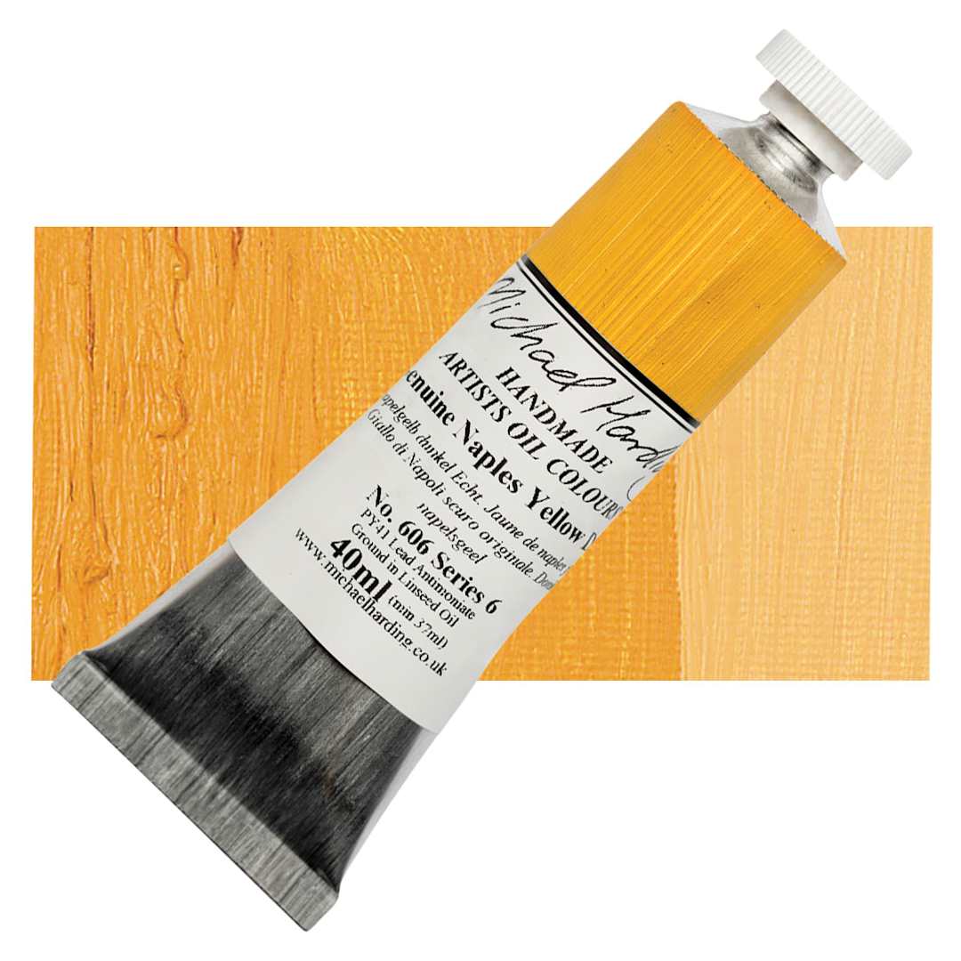 Open in modal - Michael Harding Artists Oil Paint - Genuine Naples Yellow Dark, 40 ml tube and swatch