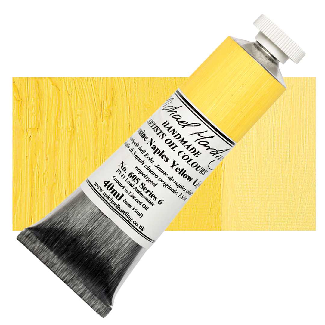 Open in modal - Michael Harding Artists Oil Paint - Genuine Naples Yellow Light, 40 ml tube and swatch