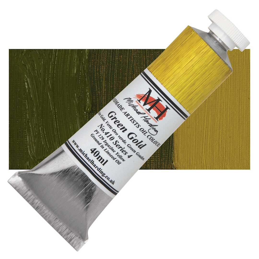 Open in modal - Michael Harding Artists Oil Paint - Green Gold, 40 ml tube and swatch