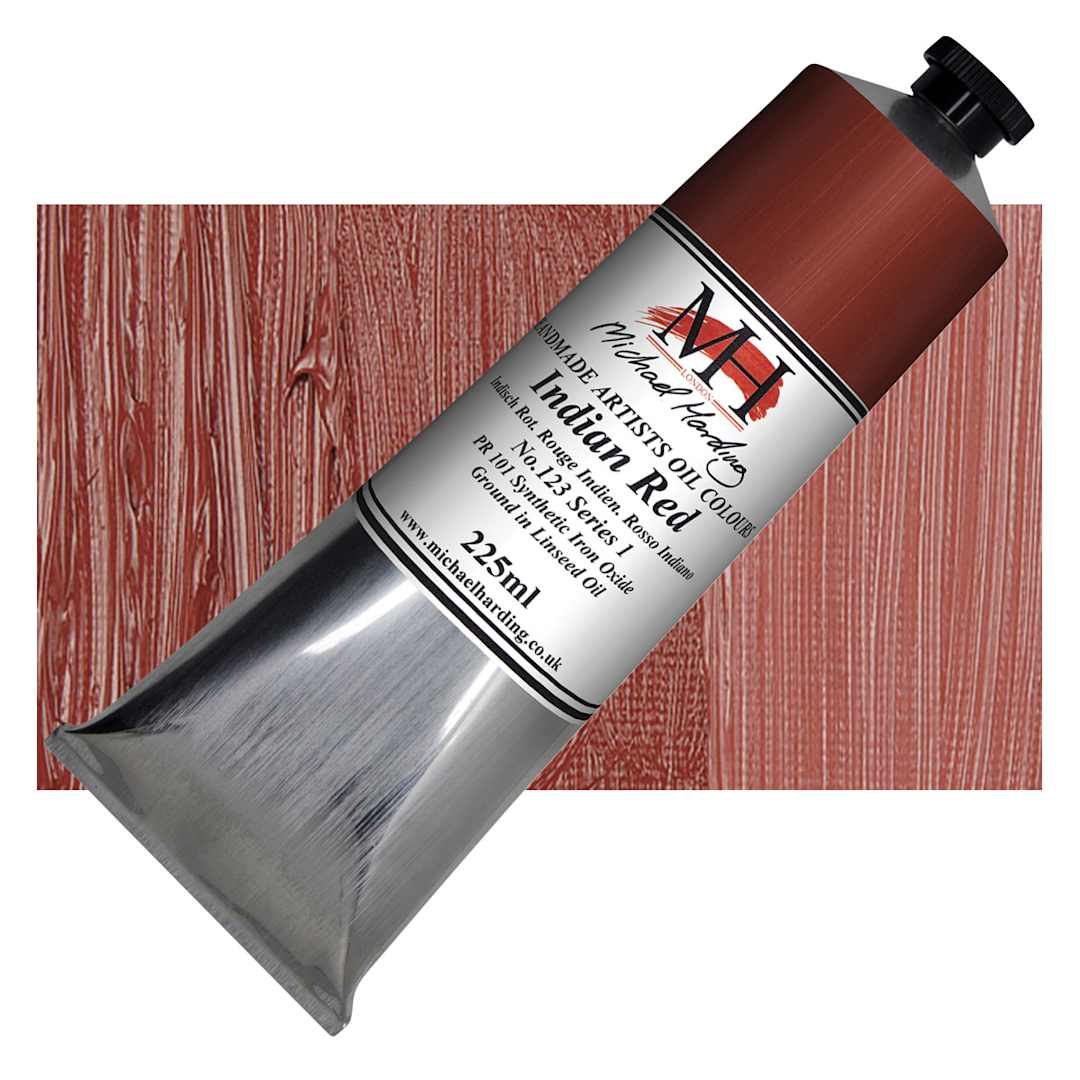 Open in modal - Michael Harding Artists Oil Paint - Indian Red, 225 ml tube and swatch