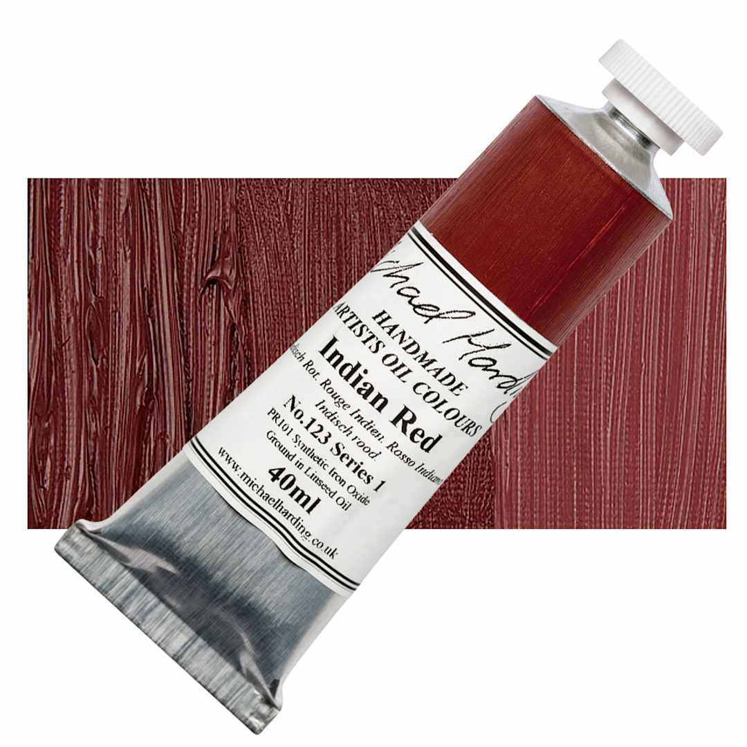 Open in modal - Michael Harding Artists Oil Paint - Indian Red, 40 ml tube and swatch