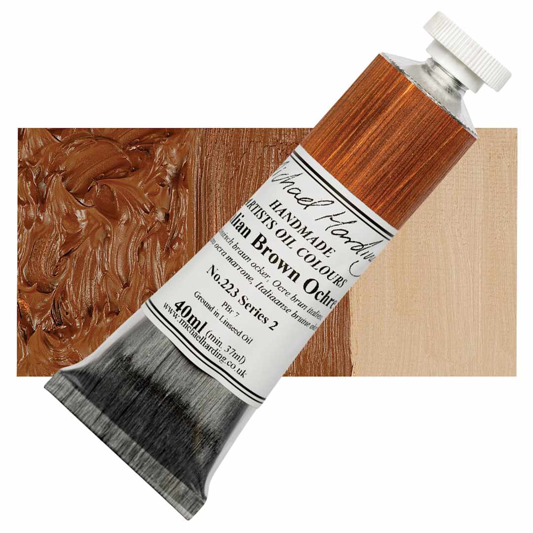 Open in modal - Michael Harding Artists Oil Paint - Italian Brown Ochre, 40 ml tube and swatch