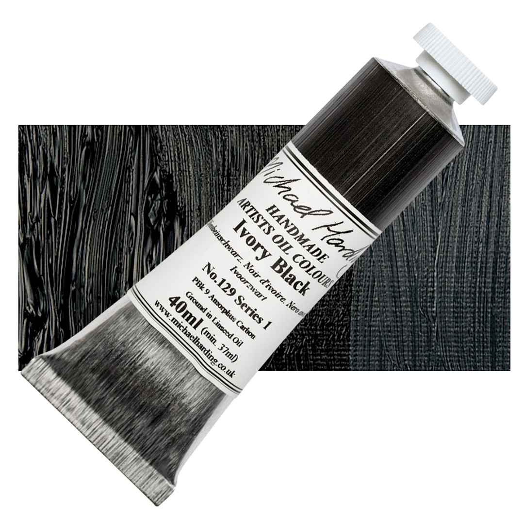 Open in modal - Michael Harding Artists Oil Paint - Ivory Black, 40 ml tube and swatch