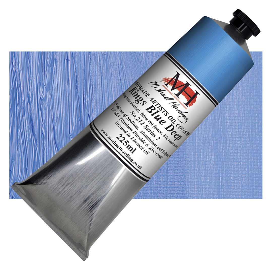 Open in modal - Michael Harding Artists Oil Paint - Kings Blue Deep, 225 ml tube and swatch