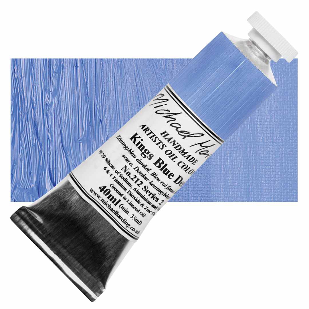 Open in modal - Michael Harding Artists Oil Paint - Kings Blue Deep, 40 ml tube and swatch