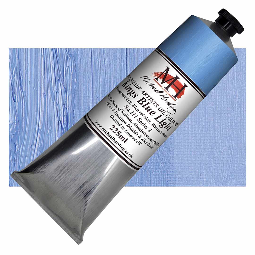 Open in modal - Michael Harding Artists Oil Paint - Kings Blue Light, 225 ml tube and swatch