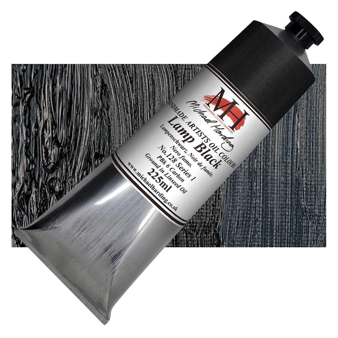 Open in modal - Michael Harding Artists Oil Paint - Lamp Black, 225 ml tube and swatch
