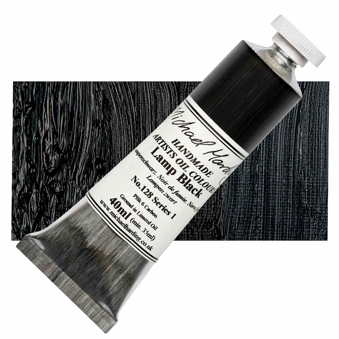 Open in modal - Michael Harding Artists Oil Paint - Lamp Black, 40 ml tube and swatch