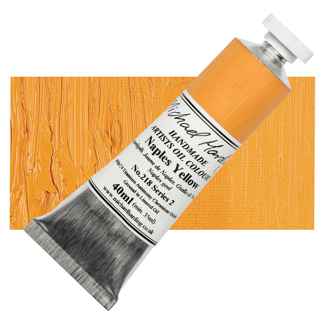 Open in modal - Michael Harding Artists Oil Paint - Naples Yellow, 40 ml tube and swatch