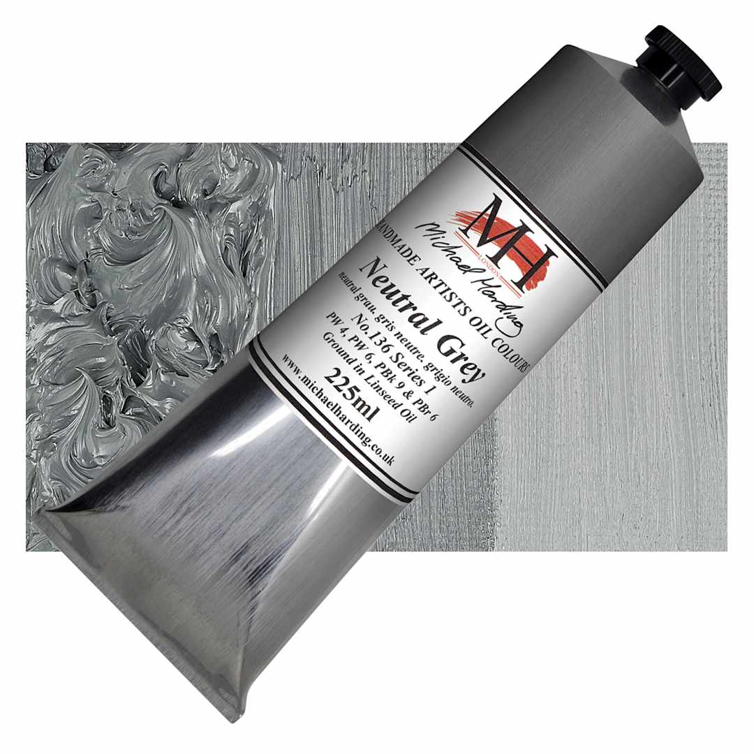 Open in modal - Michael Harding Artists Oil Paint - Neutral Grey, 225 ml tube and swatch
