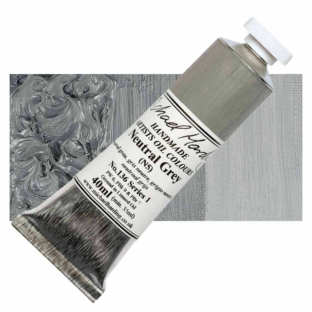 Open in modal - Michael Harding Artists Oil Paint - Neutral Grey, 40 ml tube and swatch