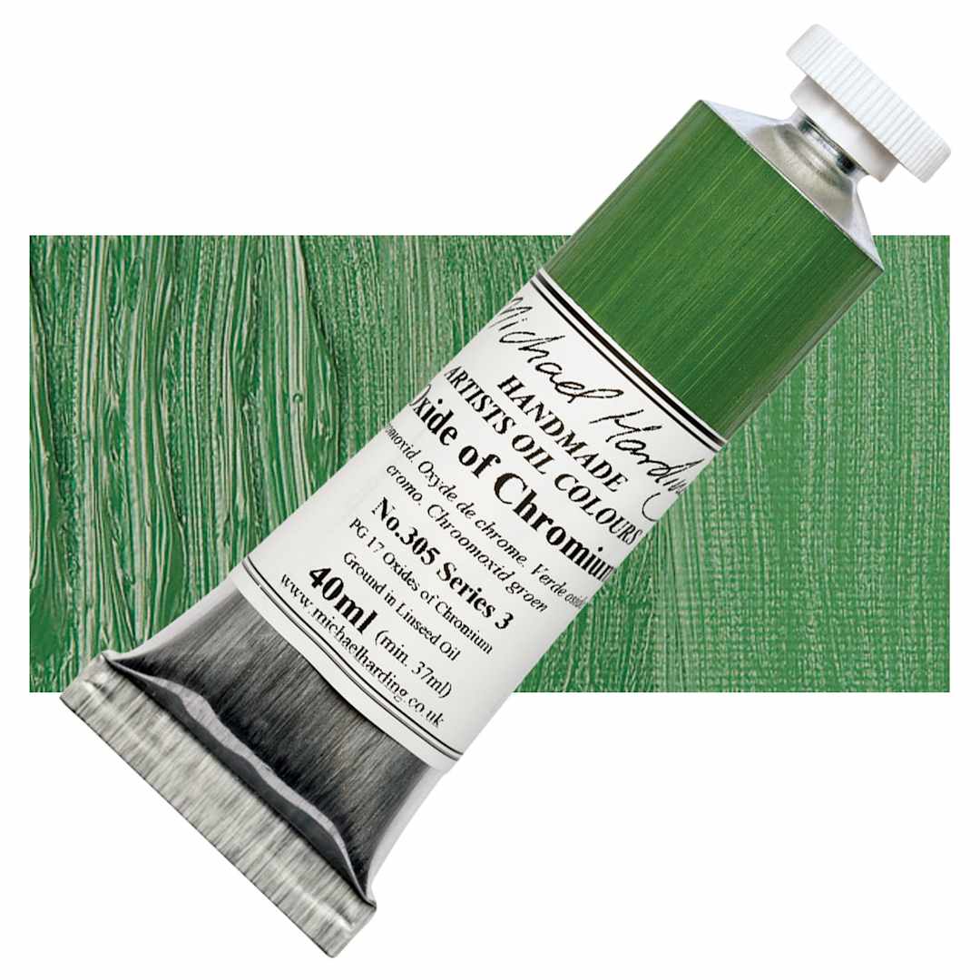 Open in modal - Michael Harding Artists Oil Paint - Oxide of Chromium, 40 ml tube and swatch