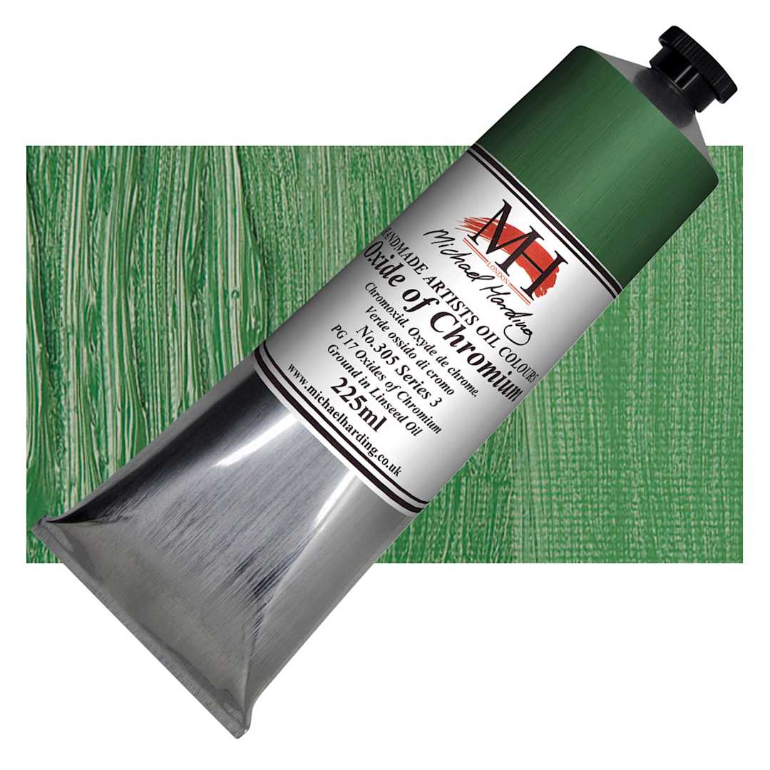 Open in modal - Michael Harding Artists Oil Paint - Oxide of Chromium, 225 ml tube and swatch