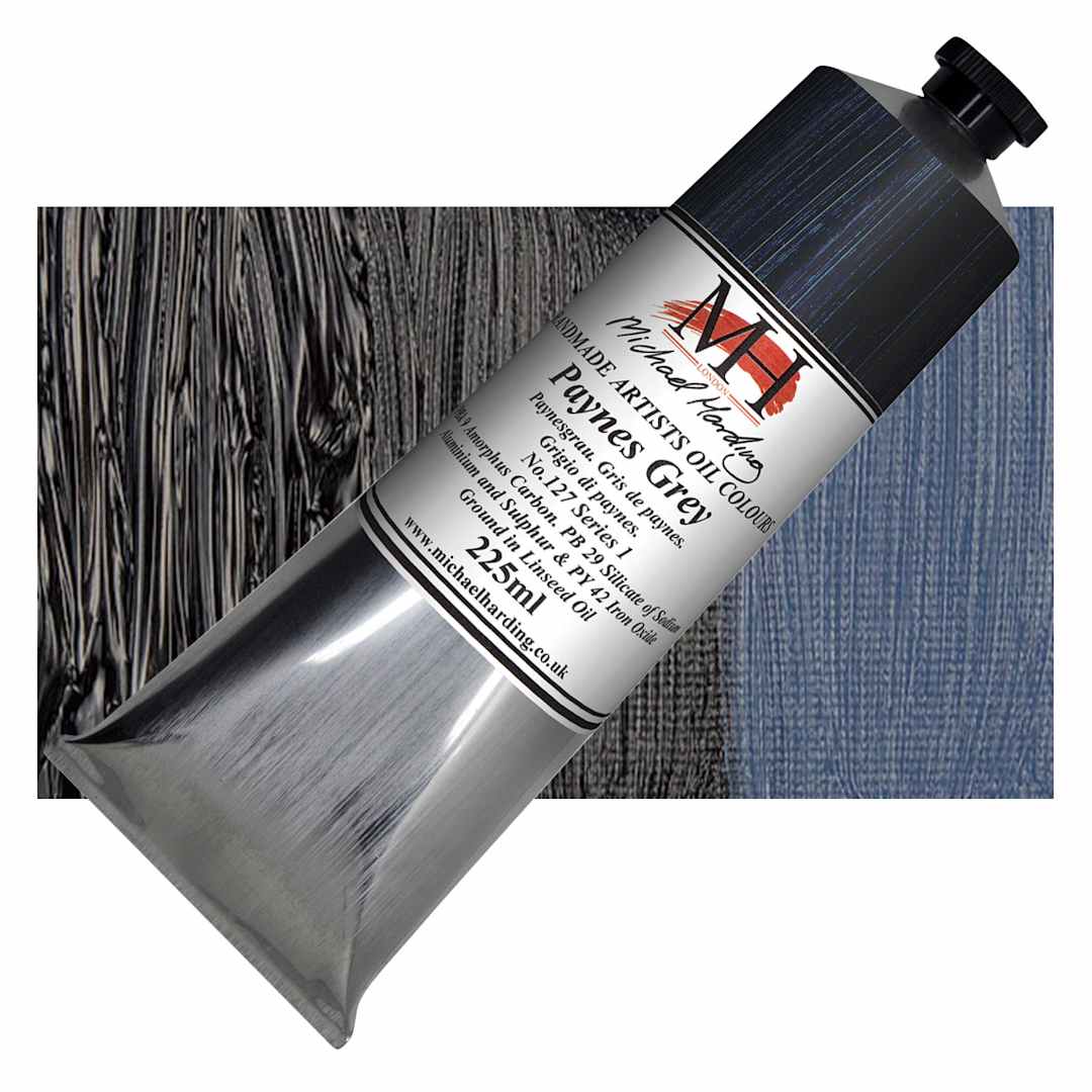 Open in modal - Michael Harding Artists Oil Paint - Paynes Grey, 225 ml tube and swatch