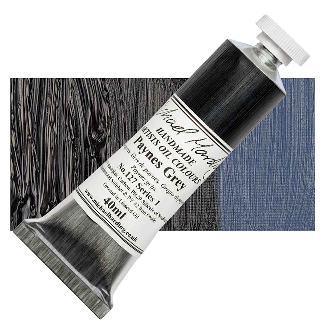 Open in modal - Michael Harding Artists Oil Paint - Paynes Grey, 40 ml tube and swatch