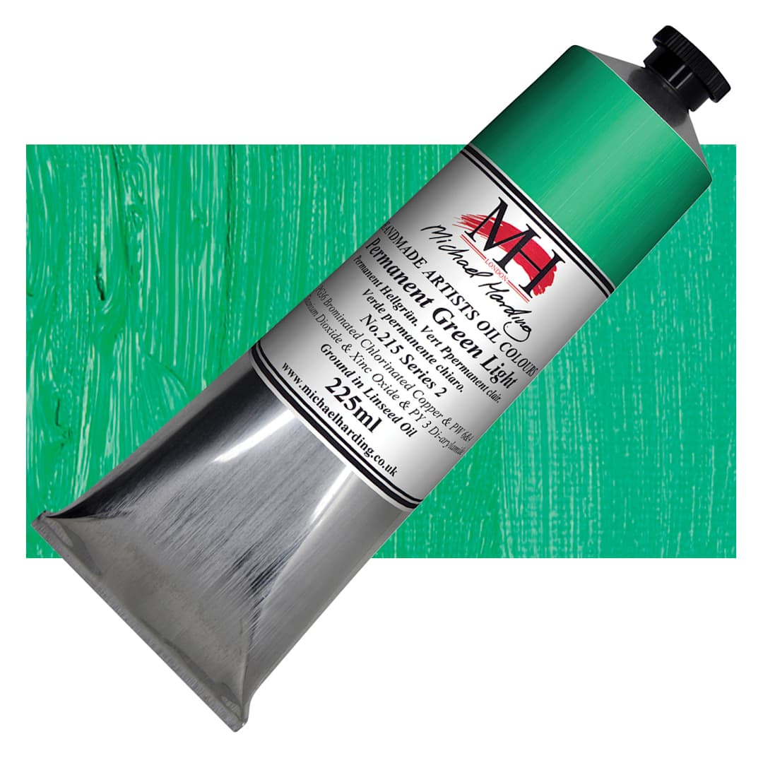 Open in modal - Michael Harding Artists Oil Paint - Permanent Green Light, 225 ml tube and swatch