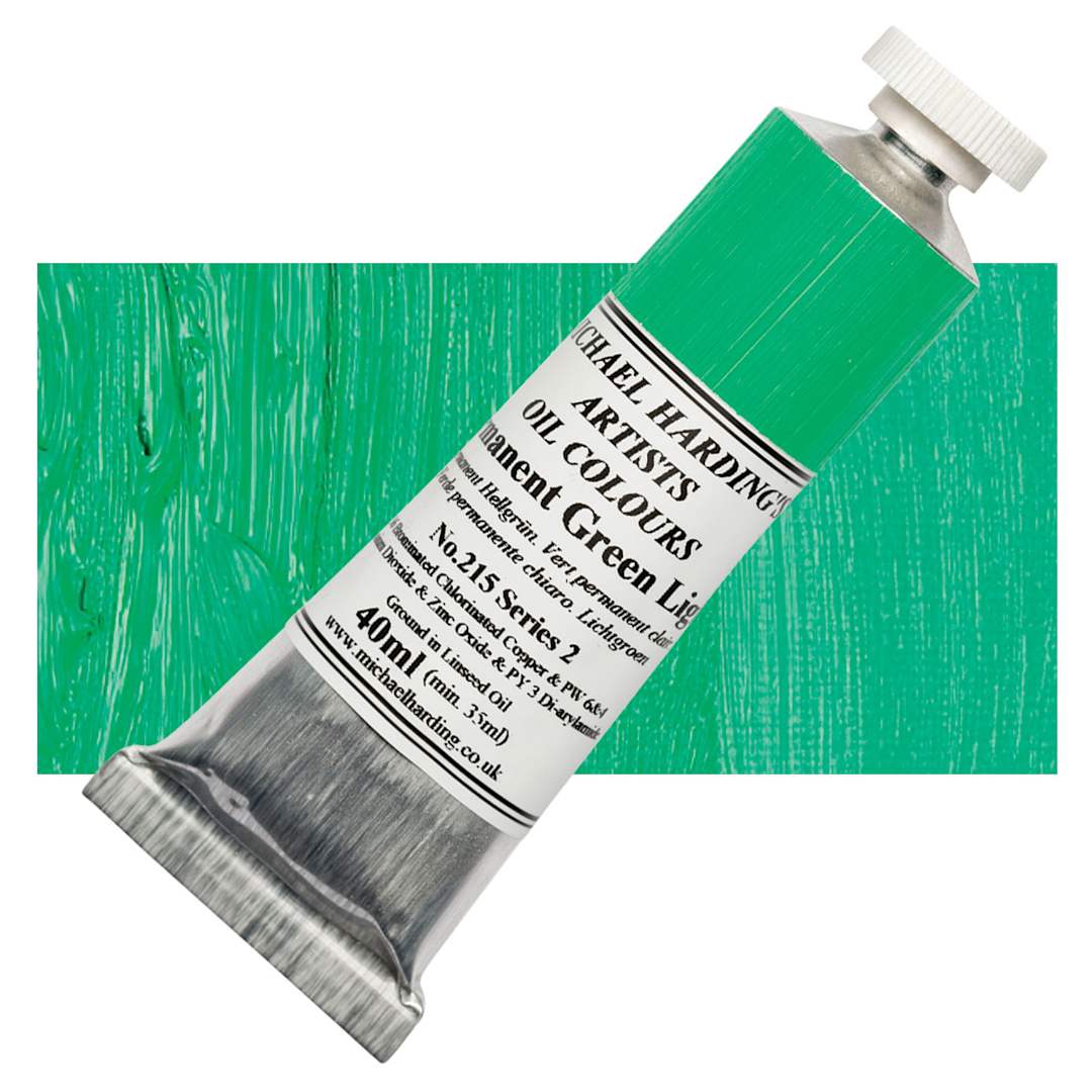 Open in modal - Michael Harding Artists Oil Paint - Permanent Green Light, 40 ml tube and swatch