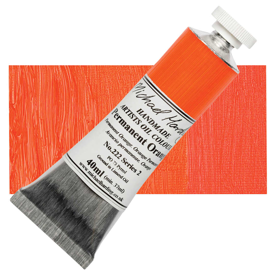 Open in modal - Michael Harding Artists Oil Paint - Permanent Orange, 40 ml tube and swatch