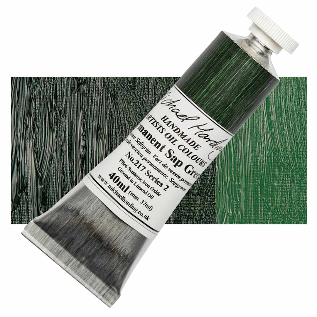 Open in modal - Michael Harding Artists Oil Paint - Permanent Sap Green, 40 ml tube and swatch